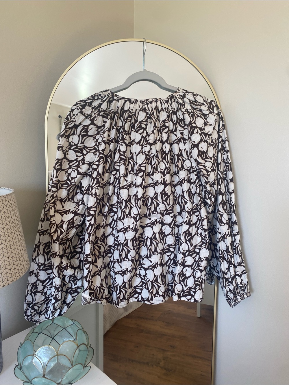 LOFT Brown & White Floral Balloon-Sleeve Blouse - Picture 7 of 9